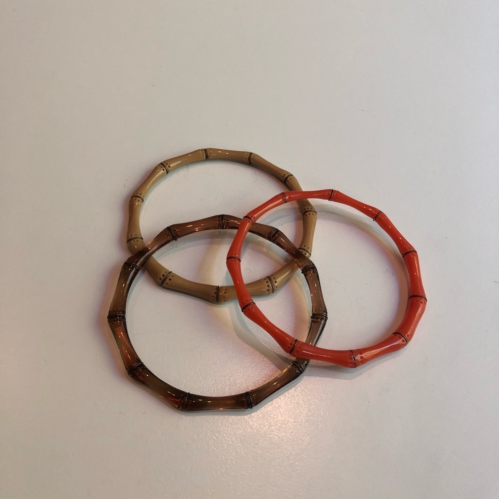 Set of 3 vintage 90’s bamboo plastic and sterling bangle bracelet set